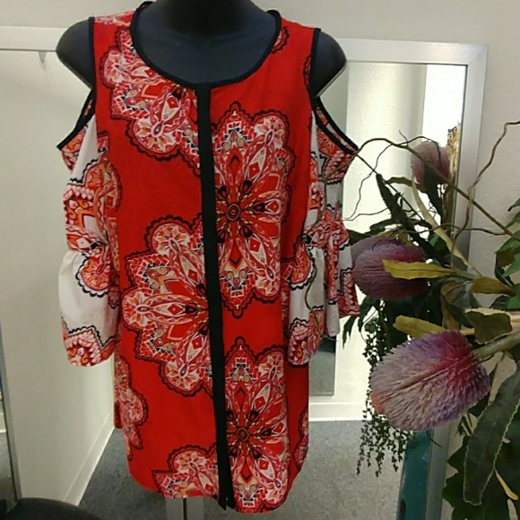Chico's Tops - Chico's Printed Cold Shoulder Top